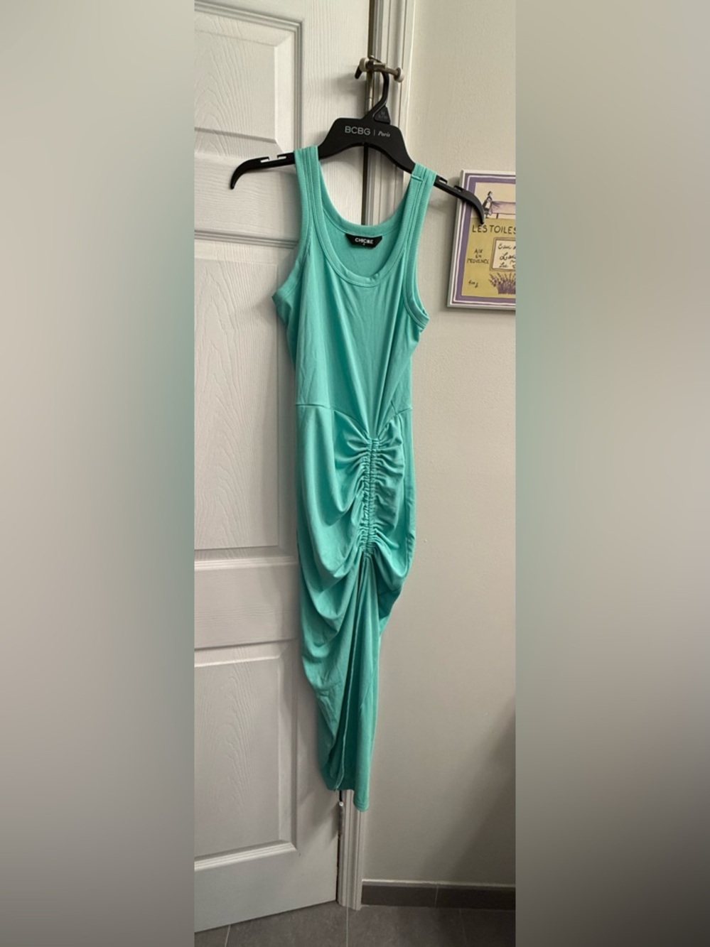 Sleeveless Ruched High-Slit Maxi Dress in Mint - Picture 3 of 7